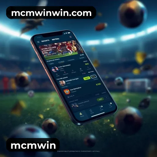 App mcmwin para iOS e Android — interface mobile, login biométrico e PIX integrado